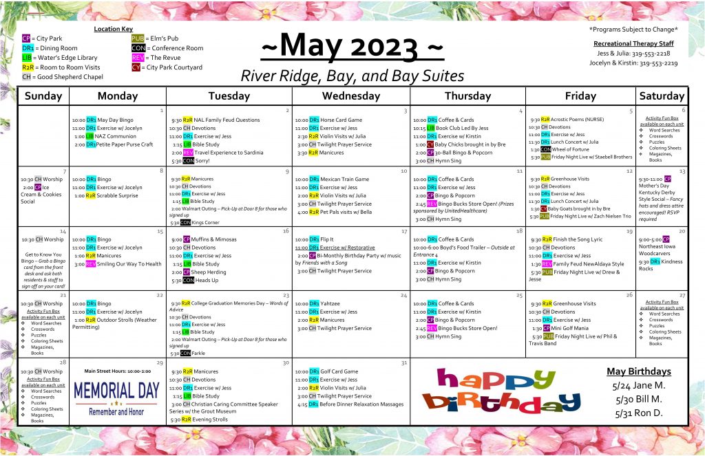 1st Floor Programming Calendar - September 2022