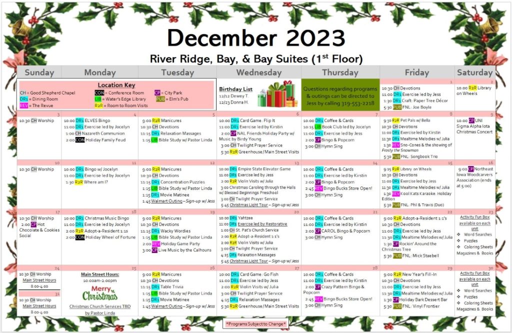 1st Floor Programming Calendar - September 2022